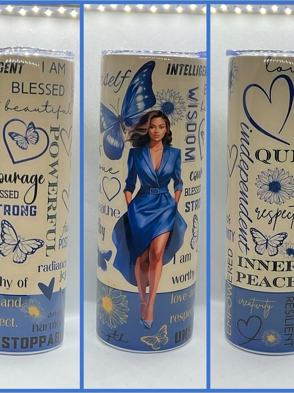 Blue Empowerment Stainless Tumbler – Inspirational Butterfly Design